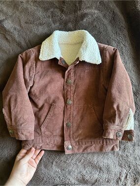 Kids Reversible Jacket with Cream Sherpa Collar - Brown